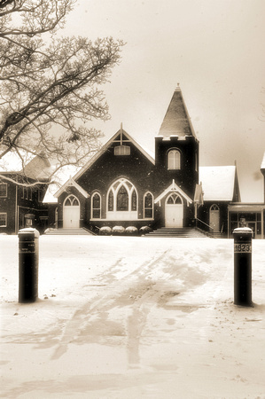 Hester Baptist Church in the Snow Sepia Portrait
